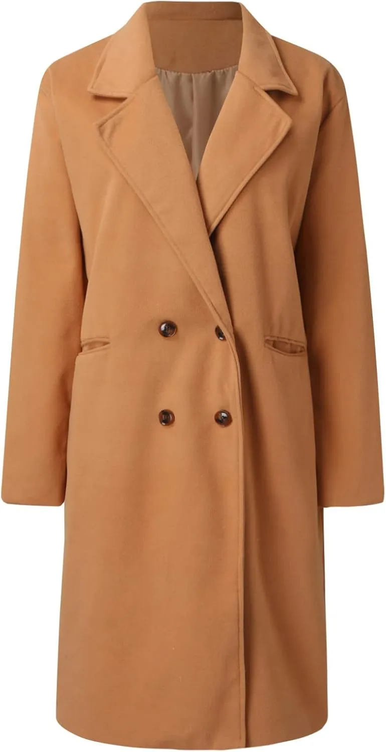 cooki Winter Coats Womens 2024 Trendy Long Trench Coat Lapel Wool Blend Pea Coats Warm Sherpa Jacket with Pockets