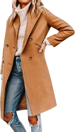 cooki Winter Coats Womens 2024 Trendy Long Trench Coat Lapel Wool Blend Pea Coats Warm Sherpa Jacket with Pockets