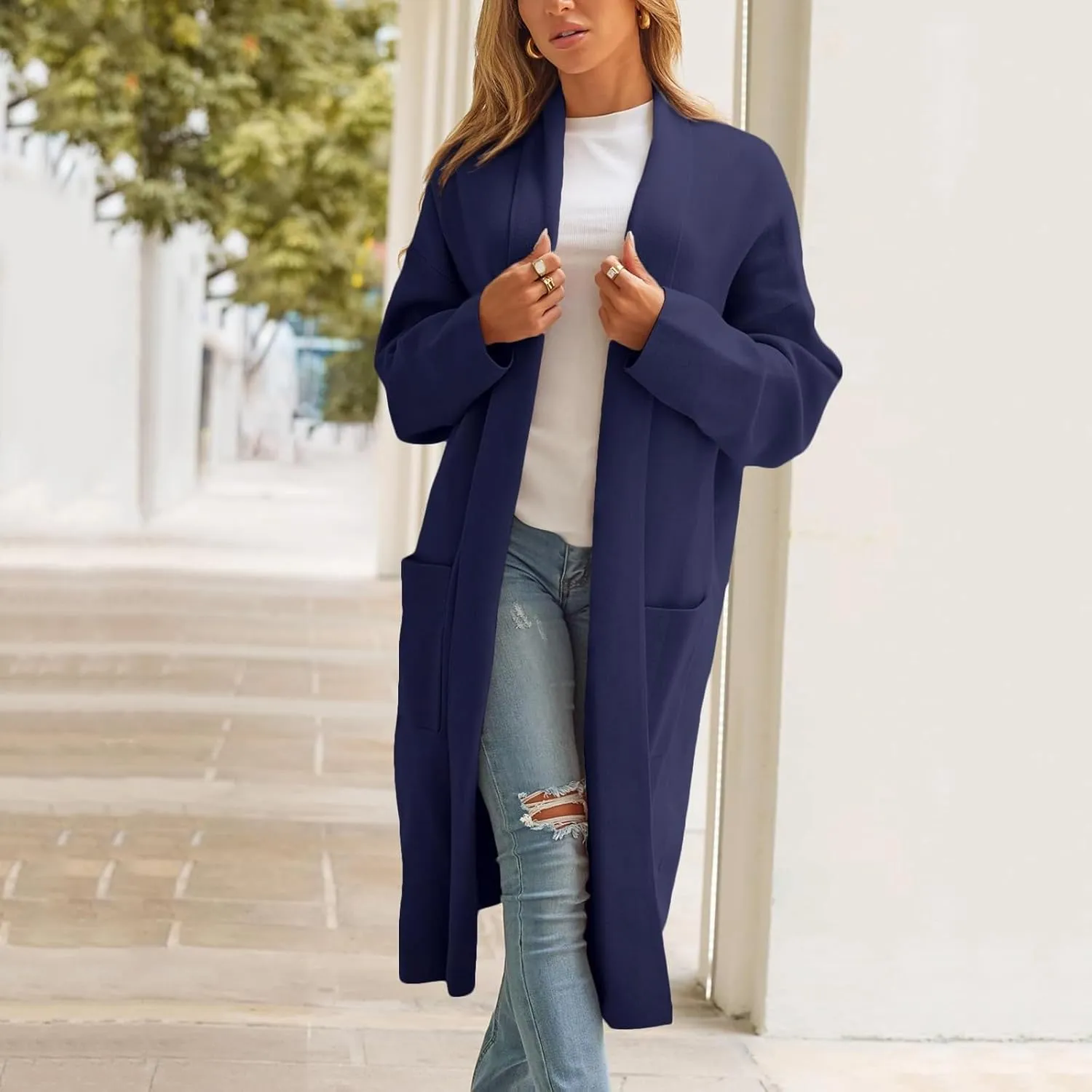 cooki Womens Coats Winter Sweater Cardigan Sweater Open Front Coats Wool Blend Trench Coats Casual Overcoats Long Soft Jacket