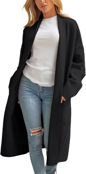 cooki Womens Coats Winter Sweater Cardigan Sweater Open Front Coats Wool Blend Trench Coats Casual Overcoats Long Soft Jacket