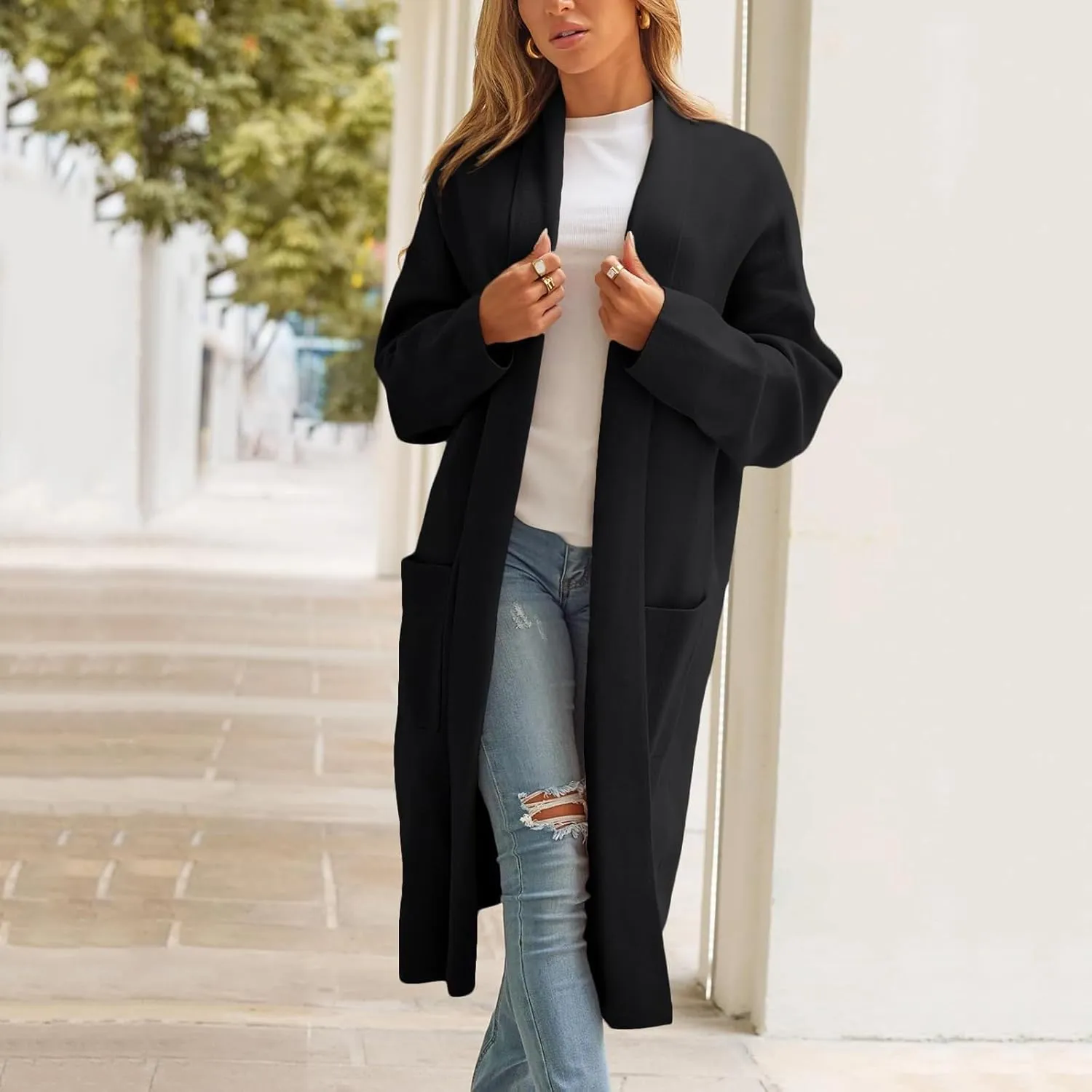 cooki Womens Coats Winter Sweater Cardigan Sweater Open Front Coats Wool Blend Trench Coats Casual Overcoats Long Soft Jacket