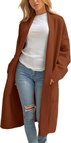cooki womens winter coats Sweater Cardigan Sweater Open Front Coats Wool Blend Trench Coats Casual Overcoats Long Soft Jacket