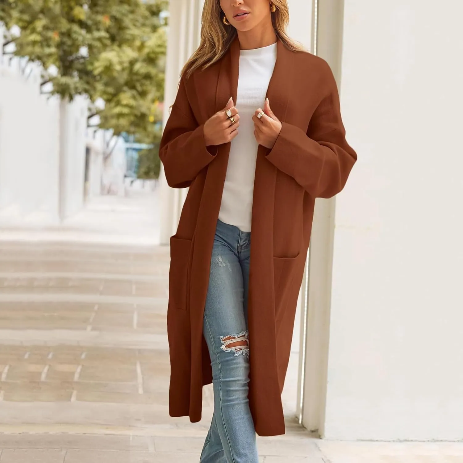 cooki womens winter coats Sweater Cardigan Sweater Open Front Coats Wool Blend Trench Coats Casual Overcoats Long Soft Jacket