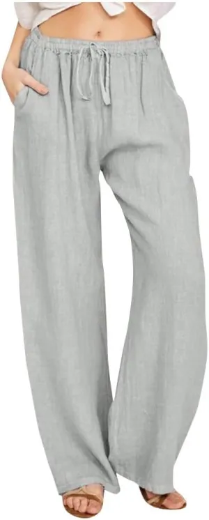 Cotton Linen Pants for Women Lightweight High Waisted Pants Tie Knot Wide Leg Pants Summer Lounge Pants with Pockets