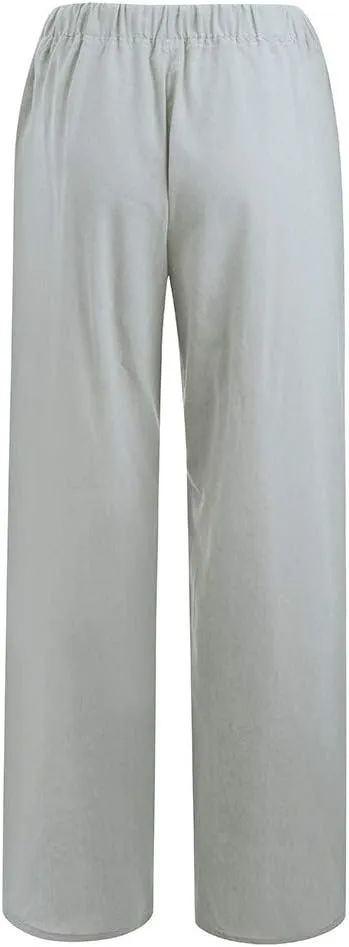 Cotton Linen Pants for Women Lightweight High Waisted Pants Tie Knot Wide Leg Pants Summer Lounge Pants with Pockets
