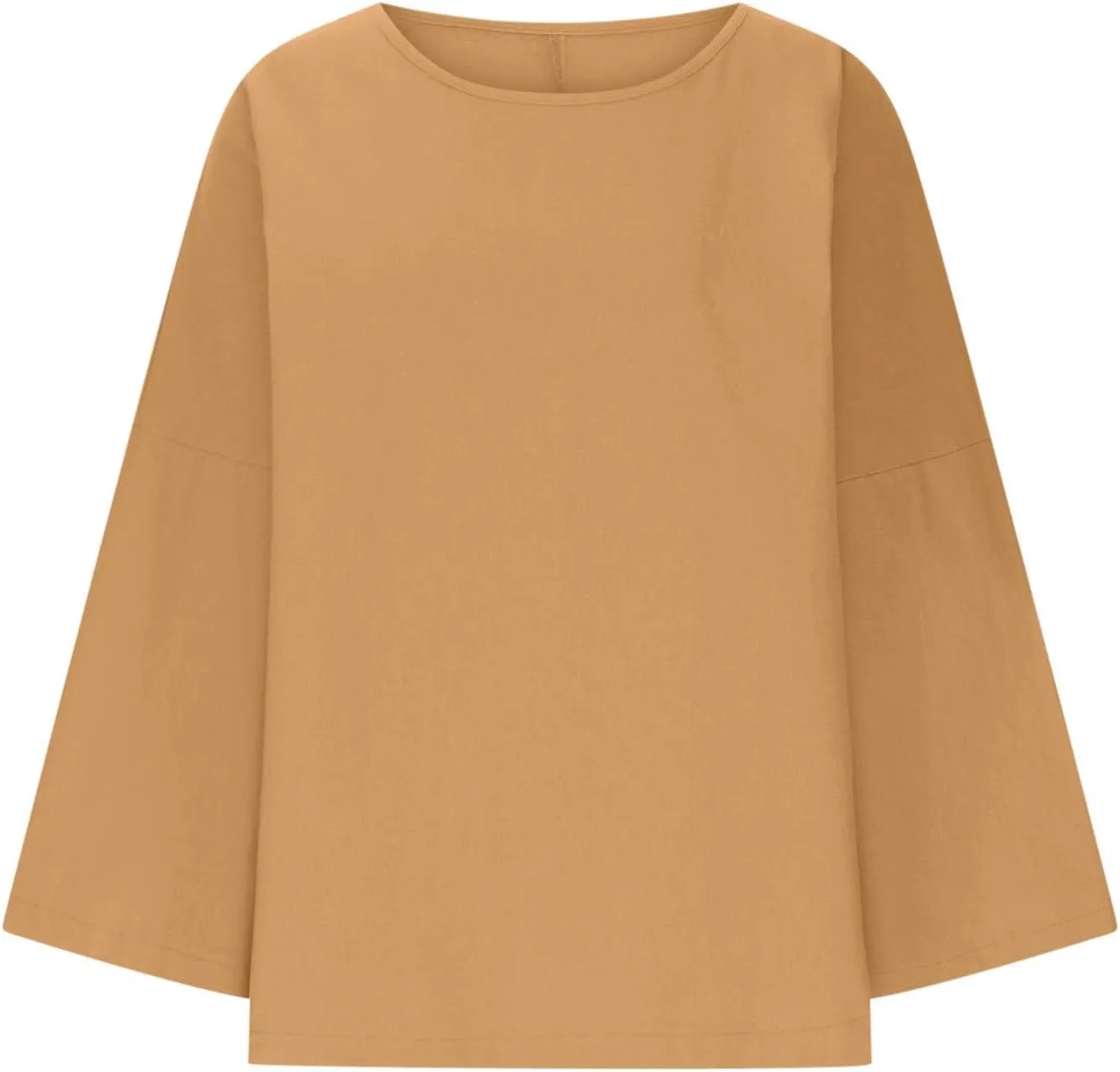 Cotton Linen Shirts Women Long Sleeve Plus Size Tops Gauze Split Side Casual Dressy Blouse Crewneck Loose Tunic Tshirt