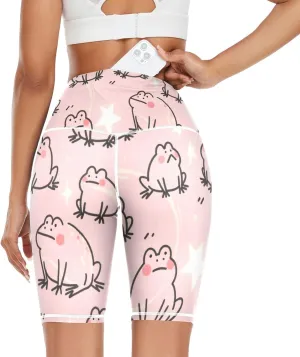 Cute Pink Frog High Waist Yoga Pants for Women Activewear Compression Capri Leggings mayas para Mujer Large