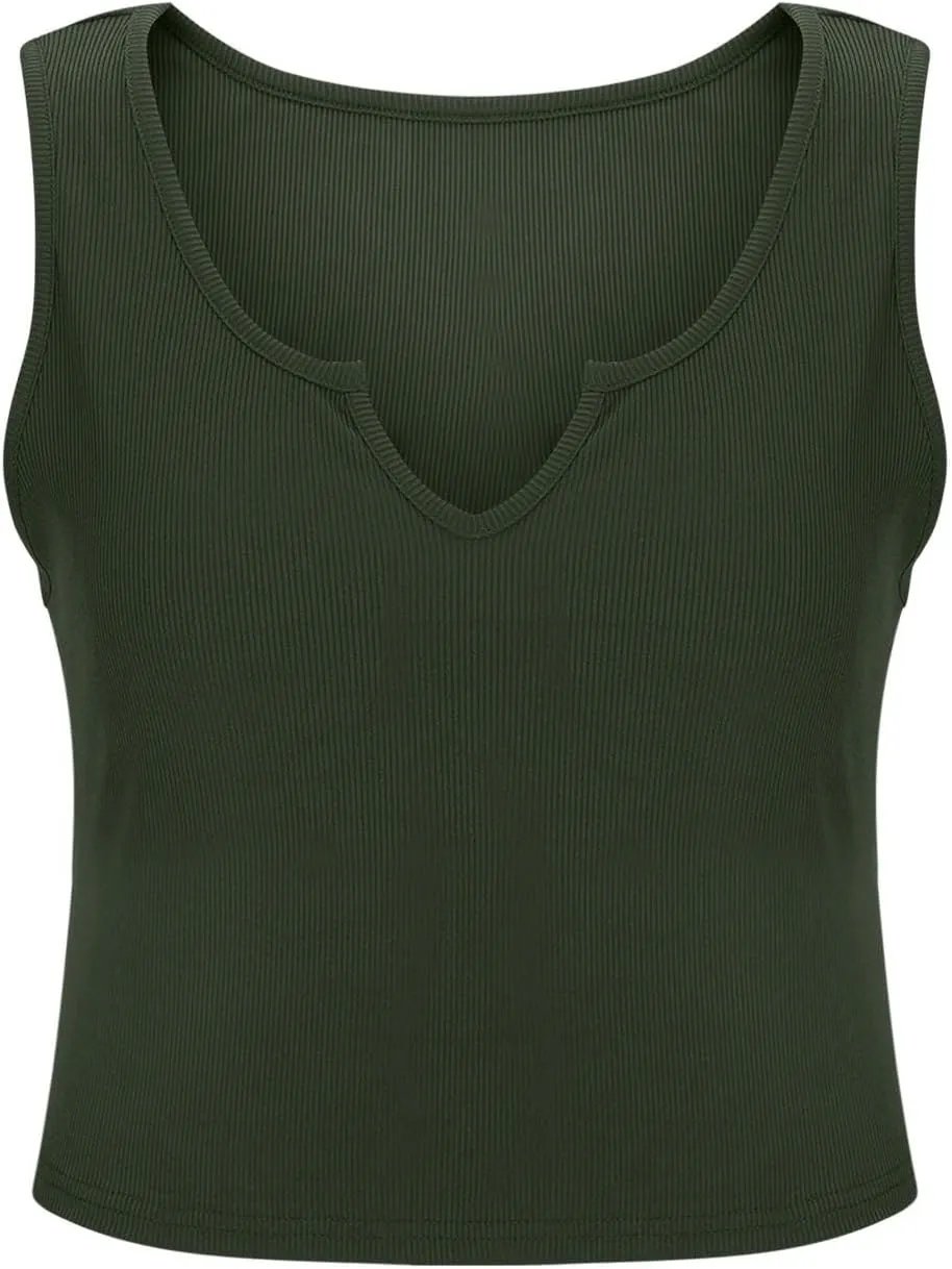 Cute Ribbed Crop Tank Tops Women Sexy V Neck Sleeveless Tee Shirts Summer Casual Slim Fit Yoga Workout Basic Tanks