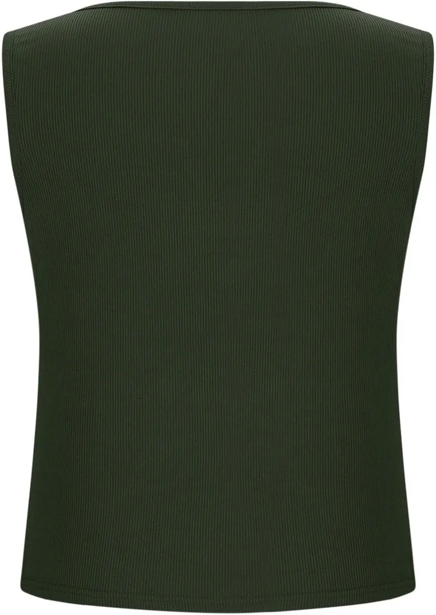 Cute Ribbed Crop Tank Tops Women Sexy V Neck Sleeveless Tee Shirts Summer Casual Slim Fit Yoga Workout Basic Tanks