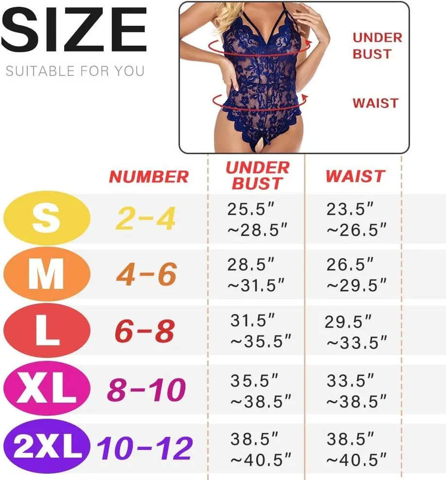 CUTER Women Lace Teddy Lingerie One Piece Sexy Strappy Bodysuit Naughty Babydoll