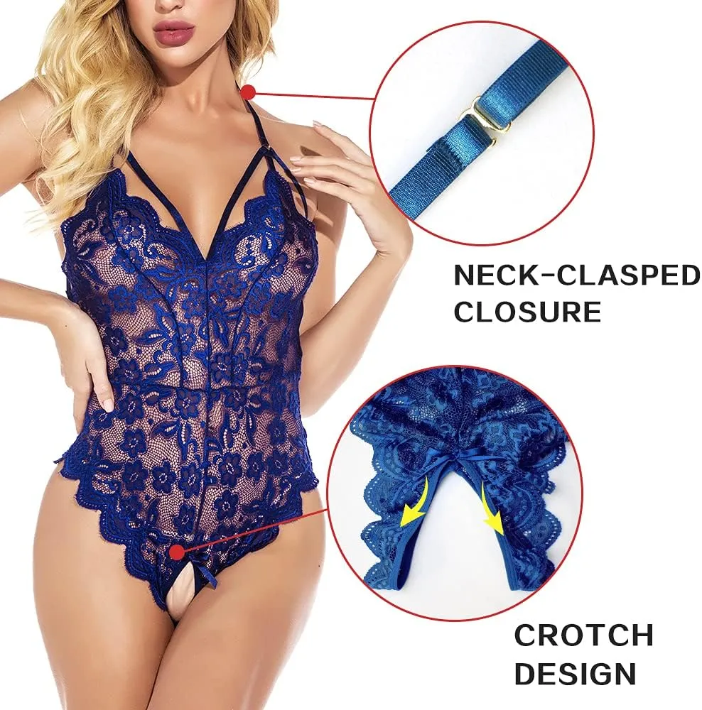CUTER Women Lace Teddy Lingerie One Piece Sexy Strappy Bodysuit Naughty Babydoll