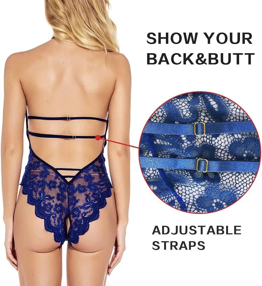 CUTER Women Lace Teddy Lingerie One Piece Sexy Strappy Bodysuit Naughty Babydoll