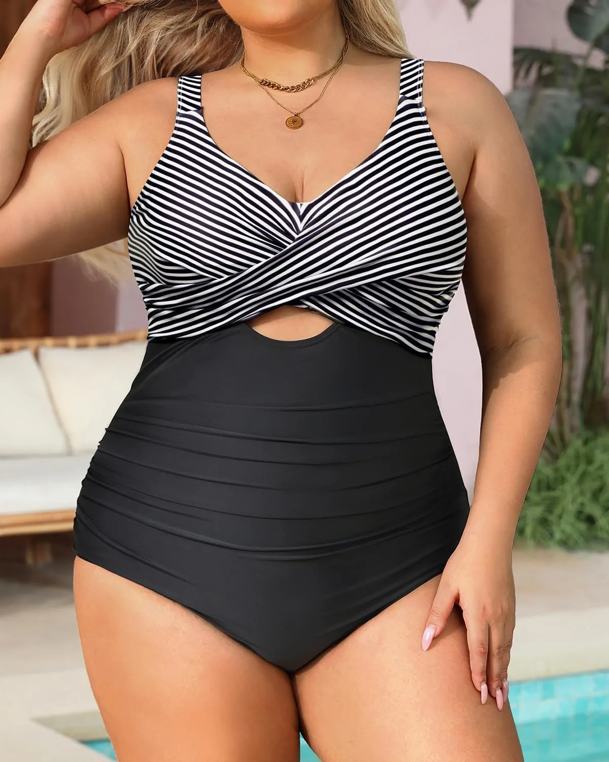 Daci Plus Size One Piece Swimsuits - Tummy Control Bathing Suit for Women Cutout Swimwear