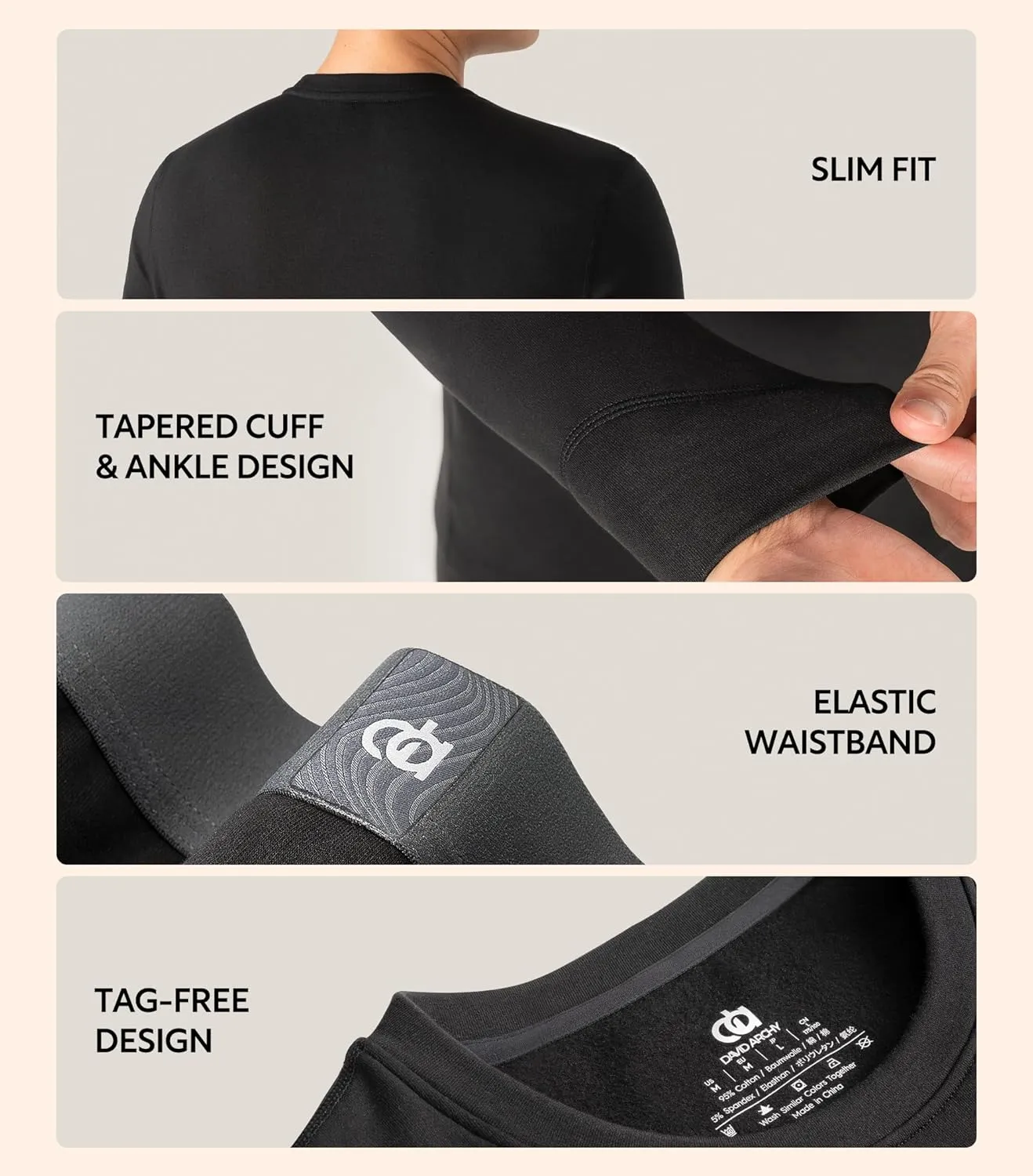 DAVID ARCHY Men’s Lightweight Thermal Underwear - Breathable Comfort for Cool Weather, Ideal for Active Use