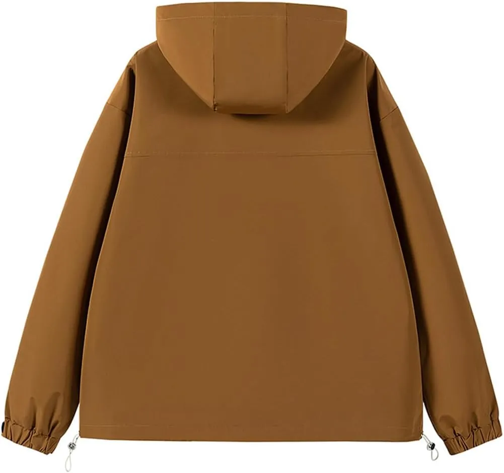 DBFBDTU Men's Hooded Jacket Solid Color Long Sleeve Work Jacket Large Pocket Zip Jacket Coats