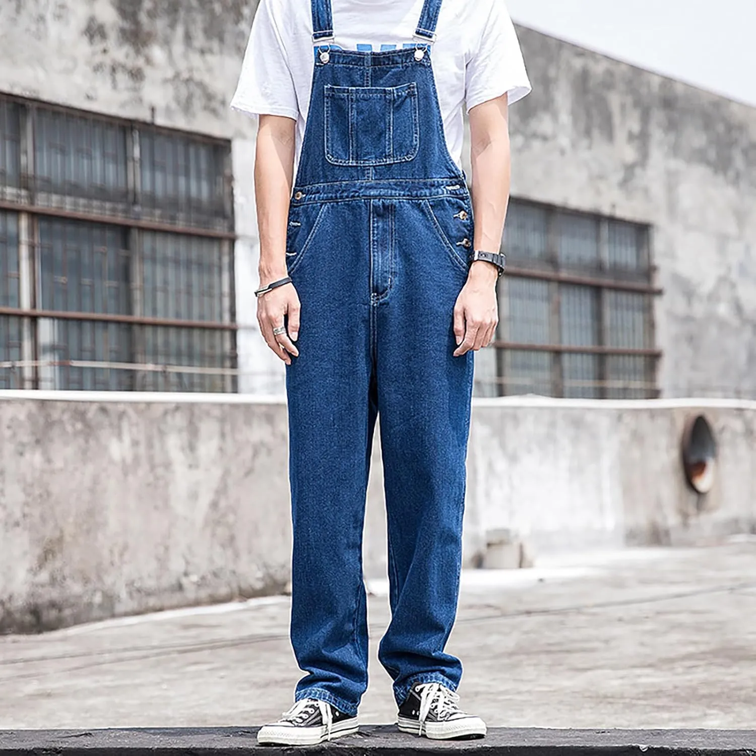 Denim Bib Overalls for Men Big and Tall Loose Fit Casual Vintage Jean Jumpsuits Regular Fit Adjustable Strap Fashion Rompers