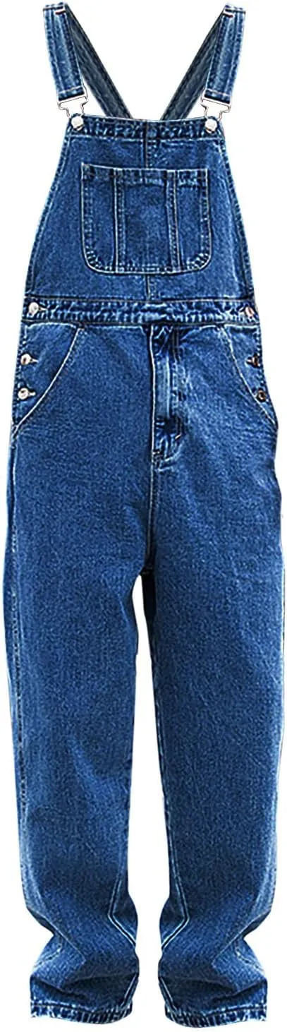 Denim Bib Overalls for Men Big and Tall Loose Fit Casual Vintage Jean Jumpsuits Regular Fit Adjustable Strap Fashion Rompers