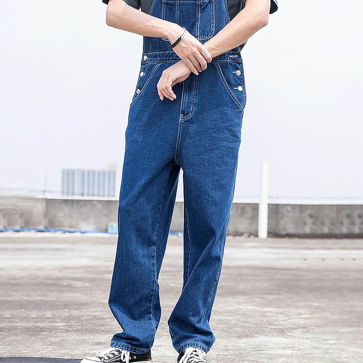 Denim Bib Overalls for Men Big and Tall Loose Fit Casual Vintage Jean Jumpsuits Regular Fit Adjustable Strap Fashion Rompers
