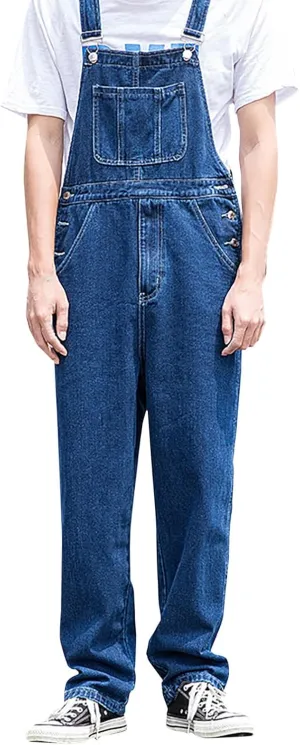 Denim Bib Overalls for Men Big and Tall Loose Fit Casual Vintage Jean Jumpsuits Regular Fit Adjustable Strap Fashion Rompers