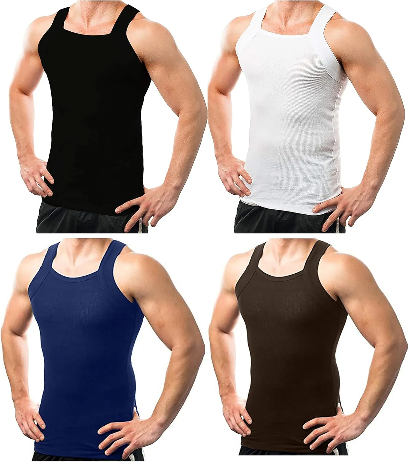 Different Touch Men's Ribbed Tank Tops Square Cut Muscle Ribbed Underwear Shirts