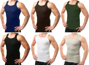 Different Touch Men's Ribbed Tank Tops Square Cut Muscle Ribbed Underwear Shirts