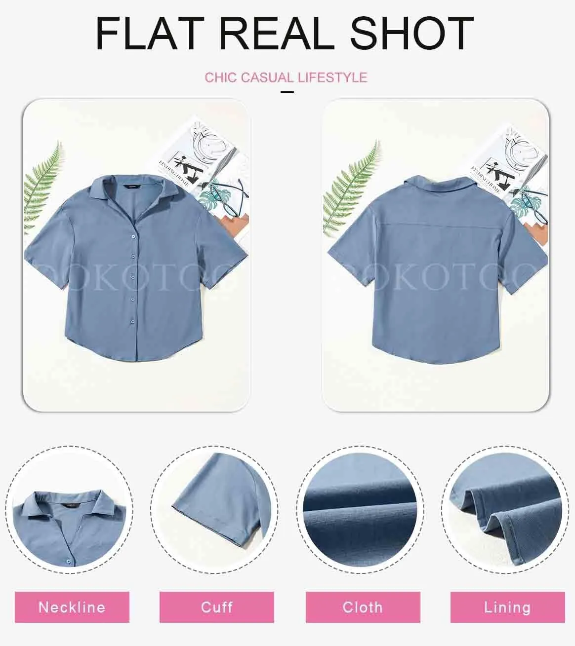 Dokotoo Womens Summer Tops Casual V Neck Button Down Shirts Solid Short Sleeve Blouse Tops