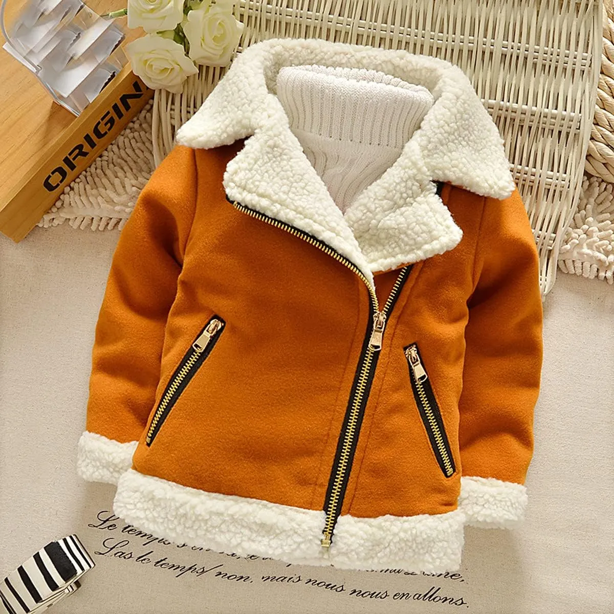 EISHOW Baby Girls Boys Winter Fleece Coat Little Kids Fuzzy Faux Shearling Zipper Jacket Warm Hooded Outwear Winter Outfits