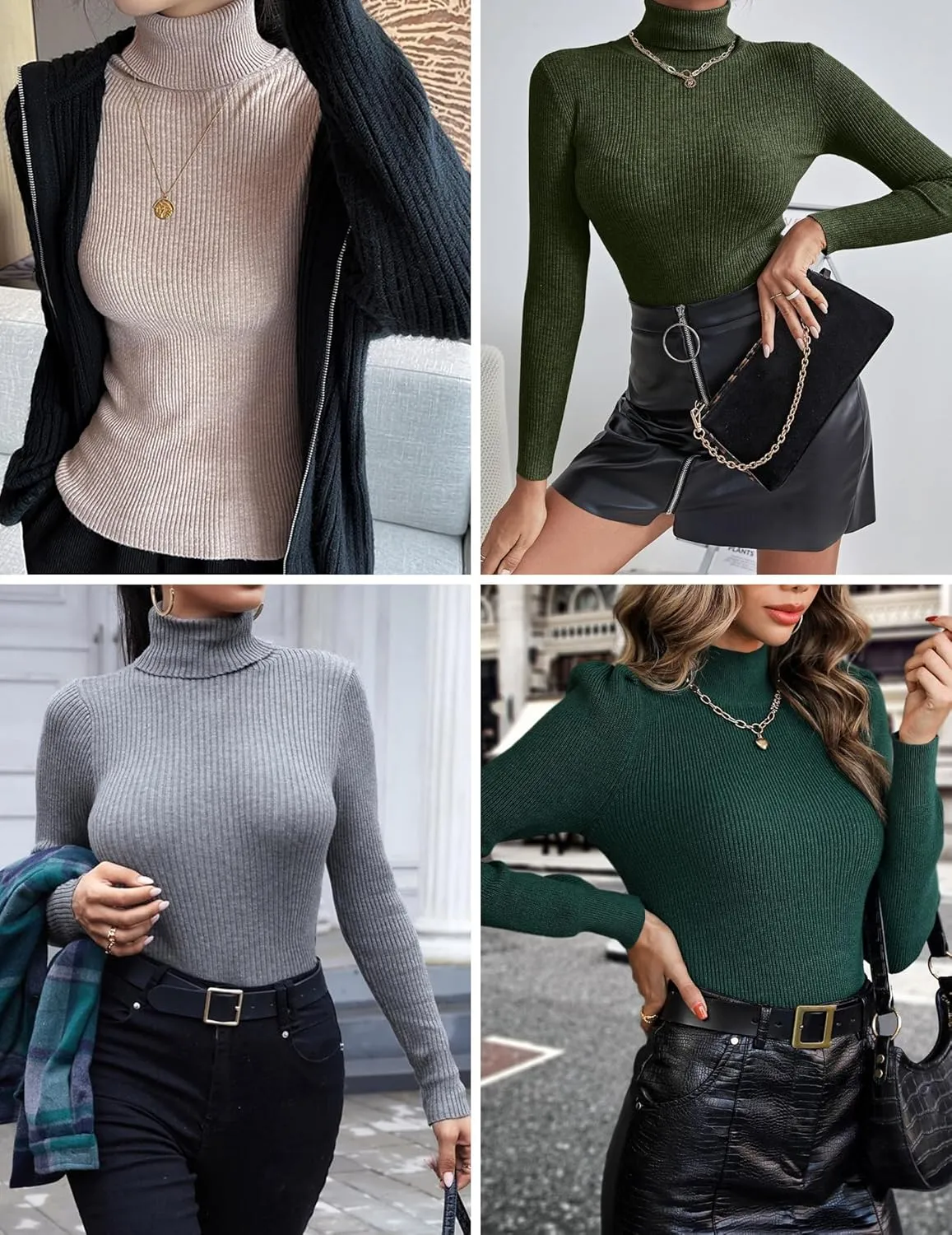 Ekouaer Women's Turtleneck Tops Ribbed Pullover Sweater Long Sleeves Shirts Midweight Thermal Underwear Blouse