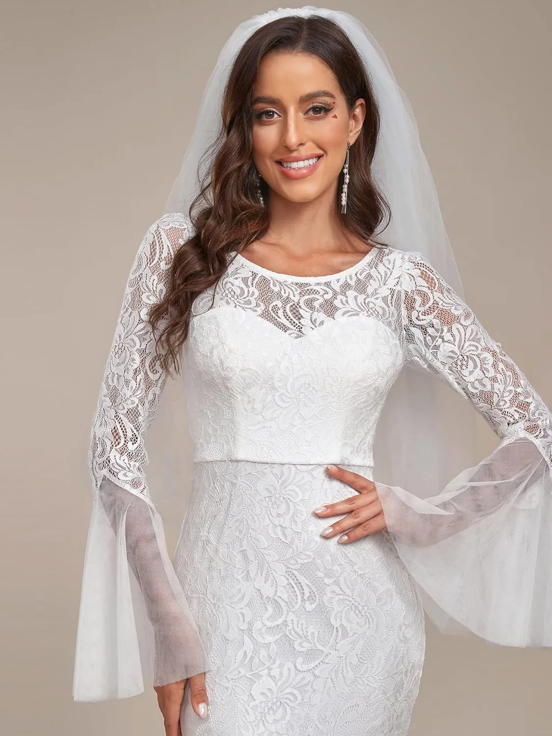 Ever-Pretty Women Sweetheart Illusion Neckline Lace Applique Bodycon Mermaid Wedding Dress 90354