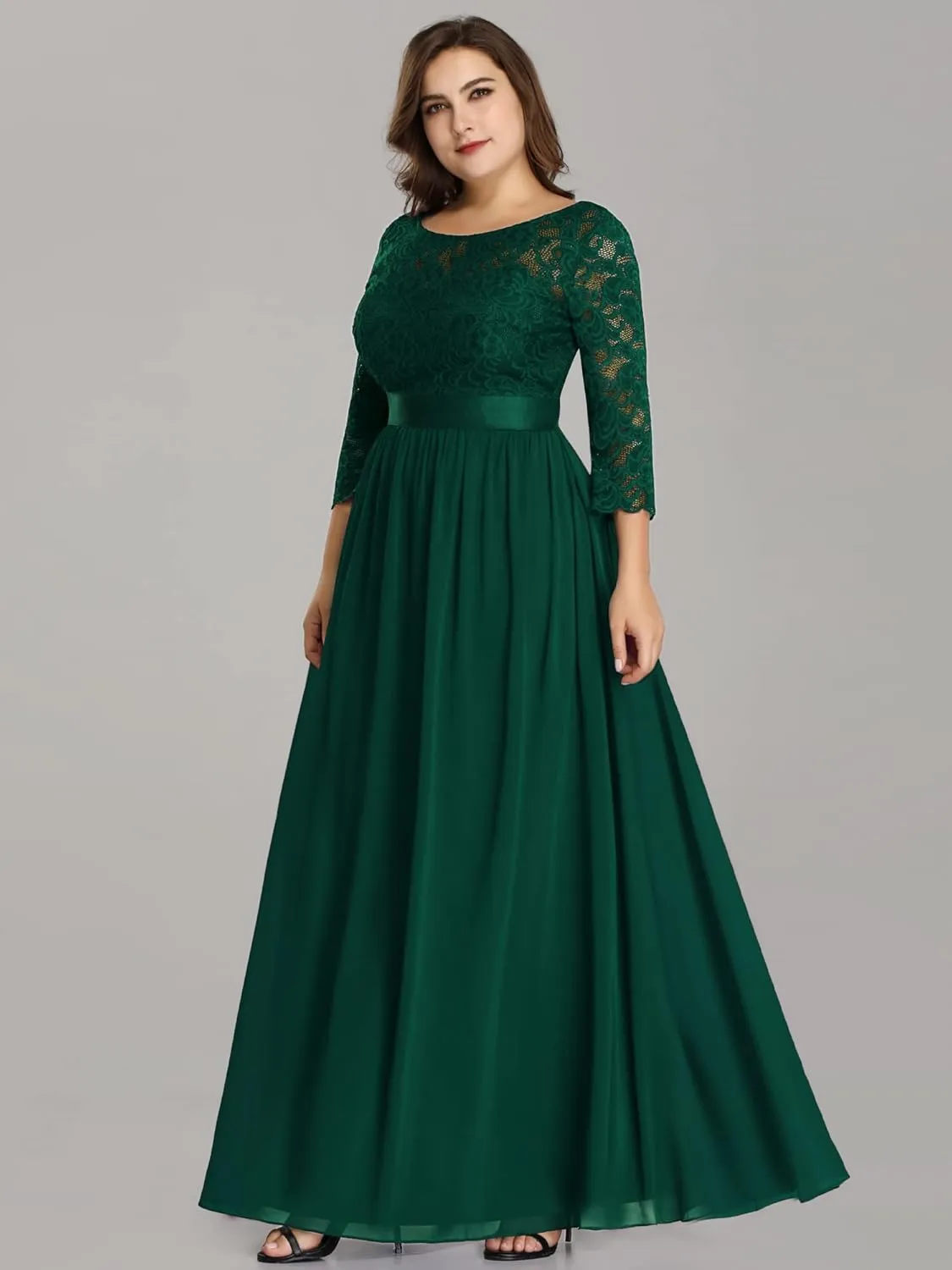 Ever-Pretty Women's Plus Size A-Line 3/4 Lace Sleeves Chiffon Long Maxi Formal Mother of The Bride Dresses 7412-PZ