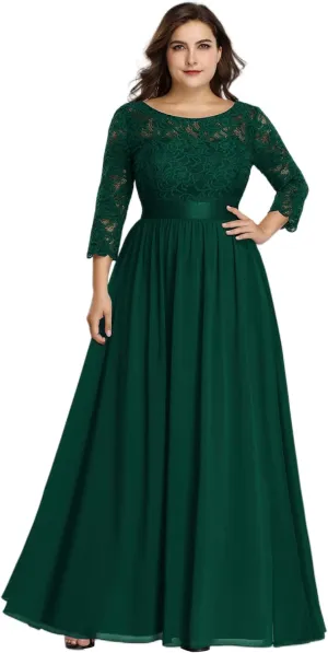 Ever-Pretty Women's Plus Size A-Line 3/4 Lace Sleeves Chiffon Long Maxi Formal Mother of The Bride Dresses 7412-PZ