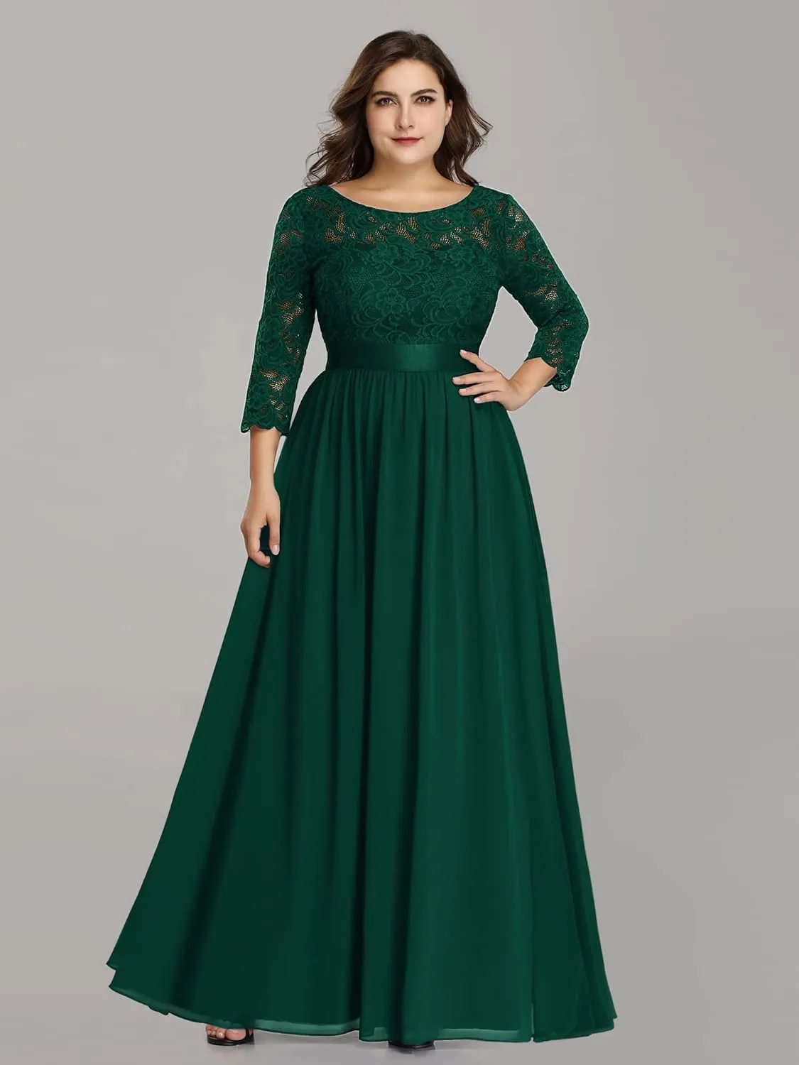 Ever-Pretty Women's Plus Size A-Line 3/4 Lace Sleeves Chiffon Long Maxi Formal Mother of The Bride Dresses 7412-PZ