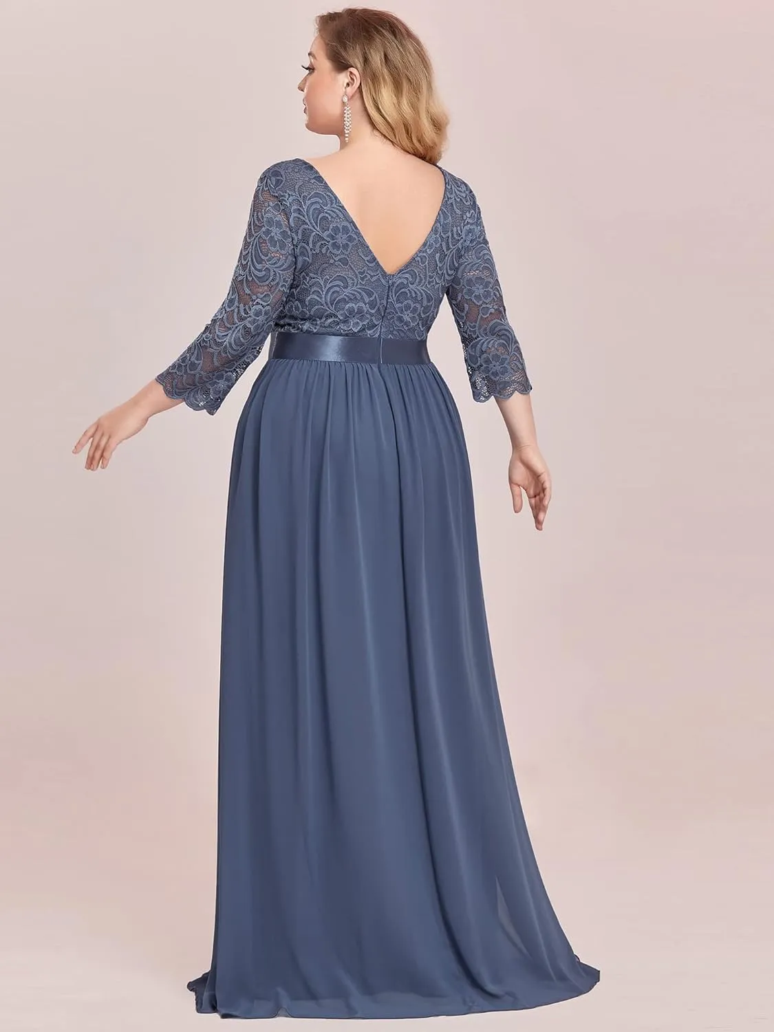 Ever-Pretty Women's Plus Size A-Line 3/4 Lace Sleeves Chiffon Long Maxi Formal Mother of The Bride Dresses 7412-PZ