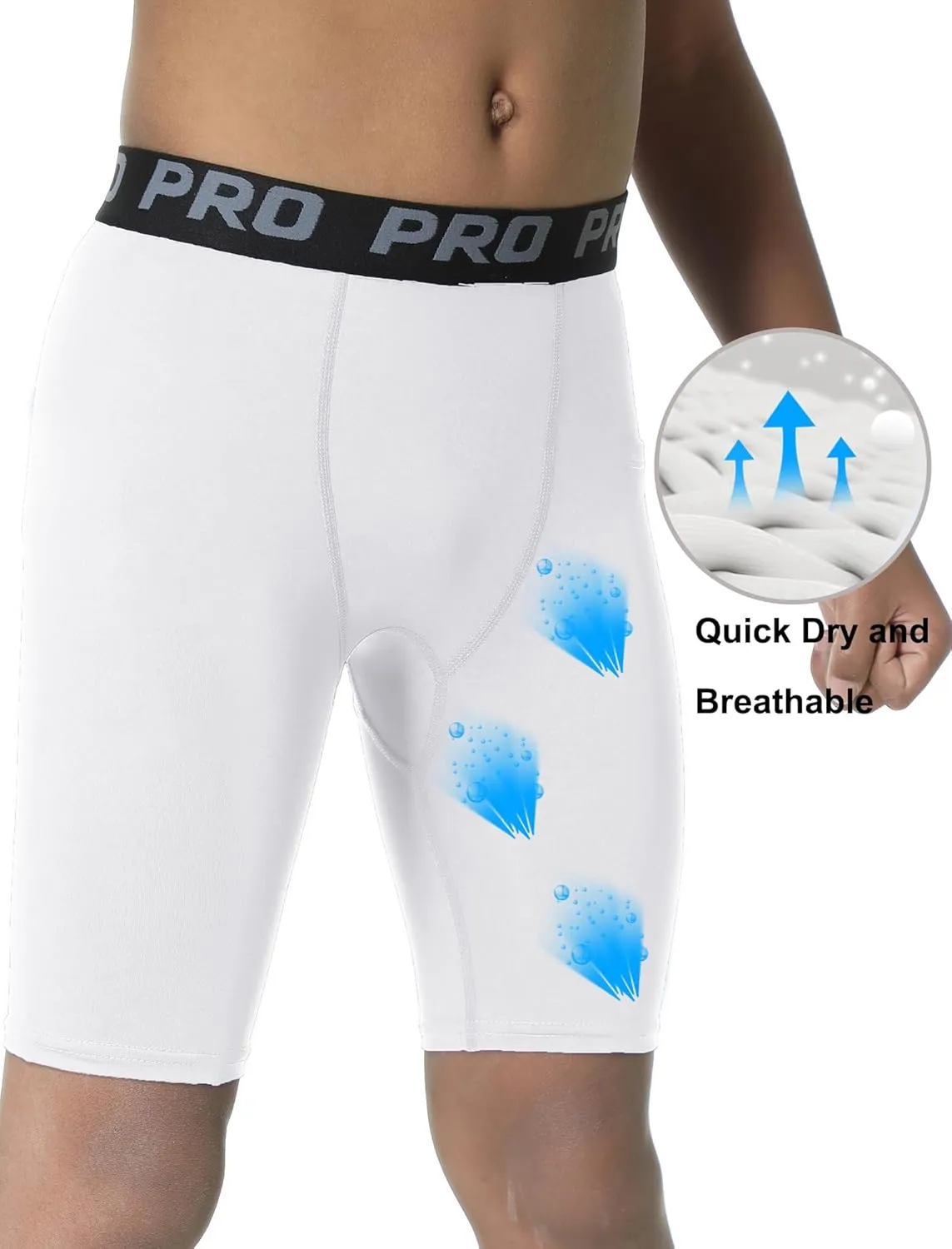 EXARUS Youth Boys Compression Shorts Side Pocket Performance Athletic Base Layers Underwear Running Sports Soccer