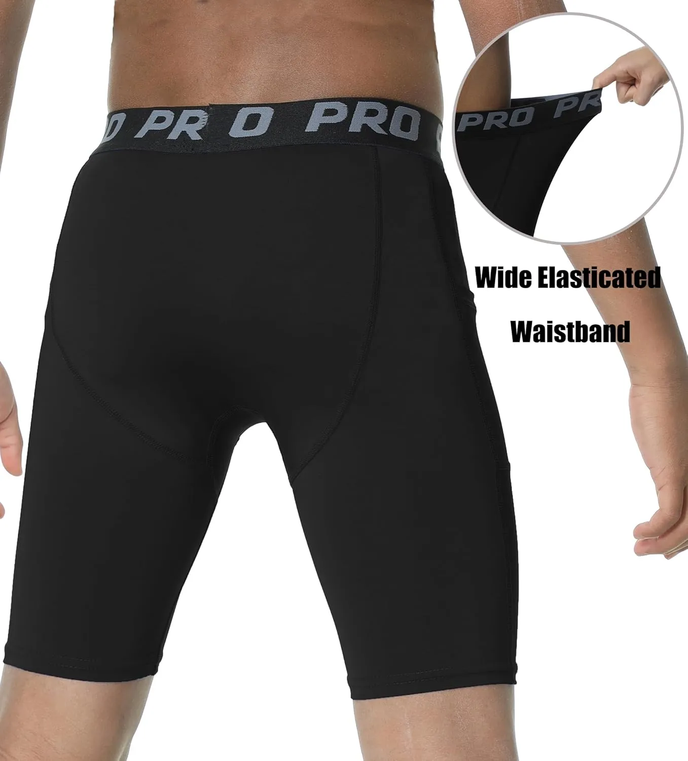 EXARUS Youth Boys Compression Shorts Side Pocket Performance Athletic Base Layers Underwear Running Sports Soccer