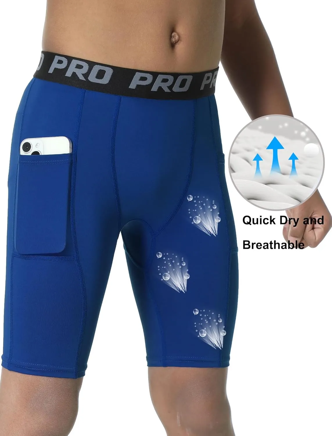 EXARUS Youth Boys Compression Shorts Side Pocket Performance Athletic Base Layers Underwear Running Sports Soccer