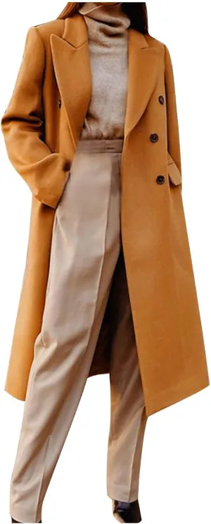 Fall Wool Coats for Women 2024 Casual Notch Lapel Single-Breasted Trench Coats Wool Blend Warm Winter Pea Coats