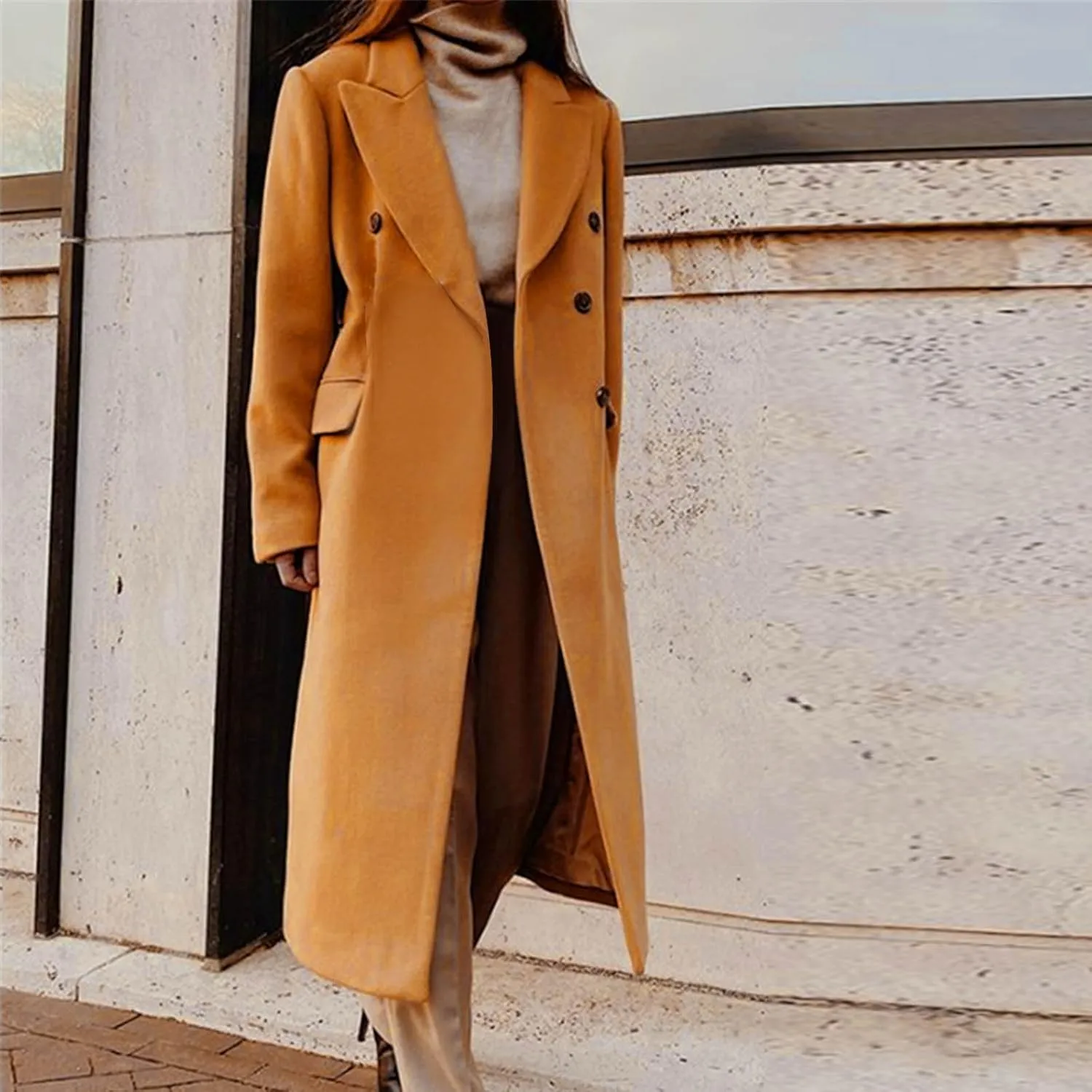 Fall Wool Coats for Women 2024 Casual Notch Lapel Single-Breasted Trench Coats Wool Blend Warm Winter Pea Coats