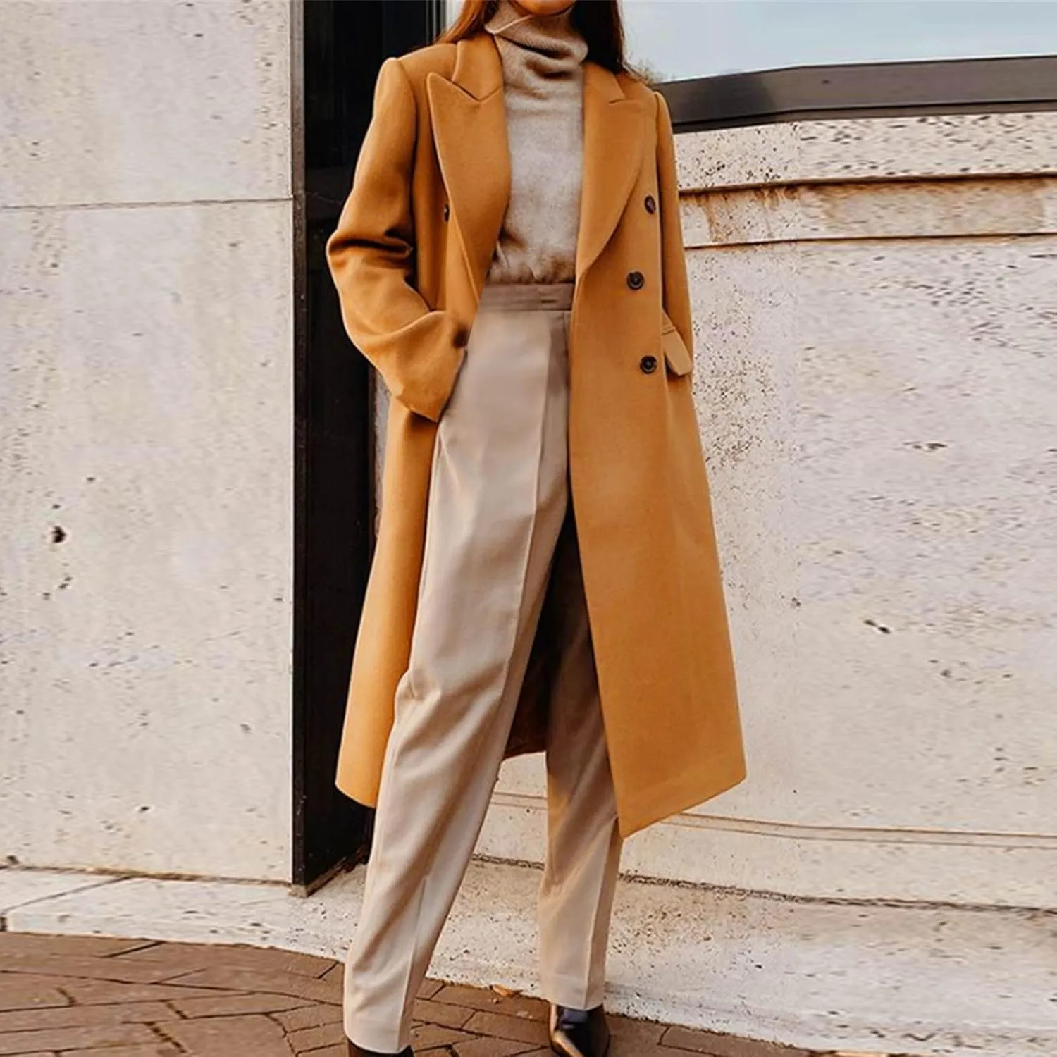 Fall Wool Coats for Women 2024 Casual Notch Lapel Single-Breasted Trench Coats Wool Blend Warm Winter Pea Coats