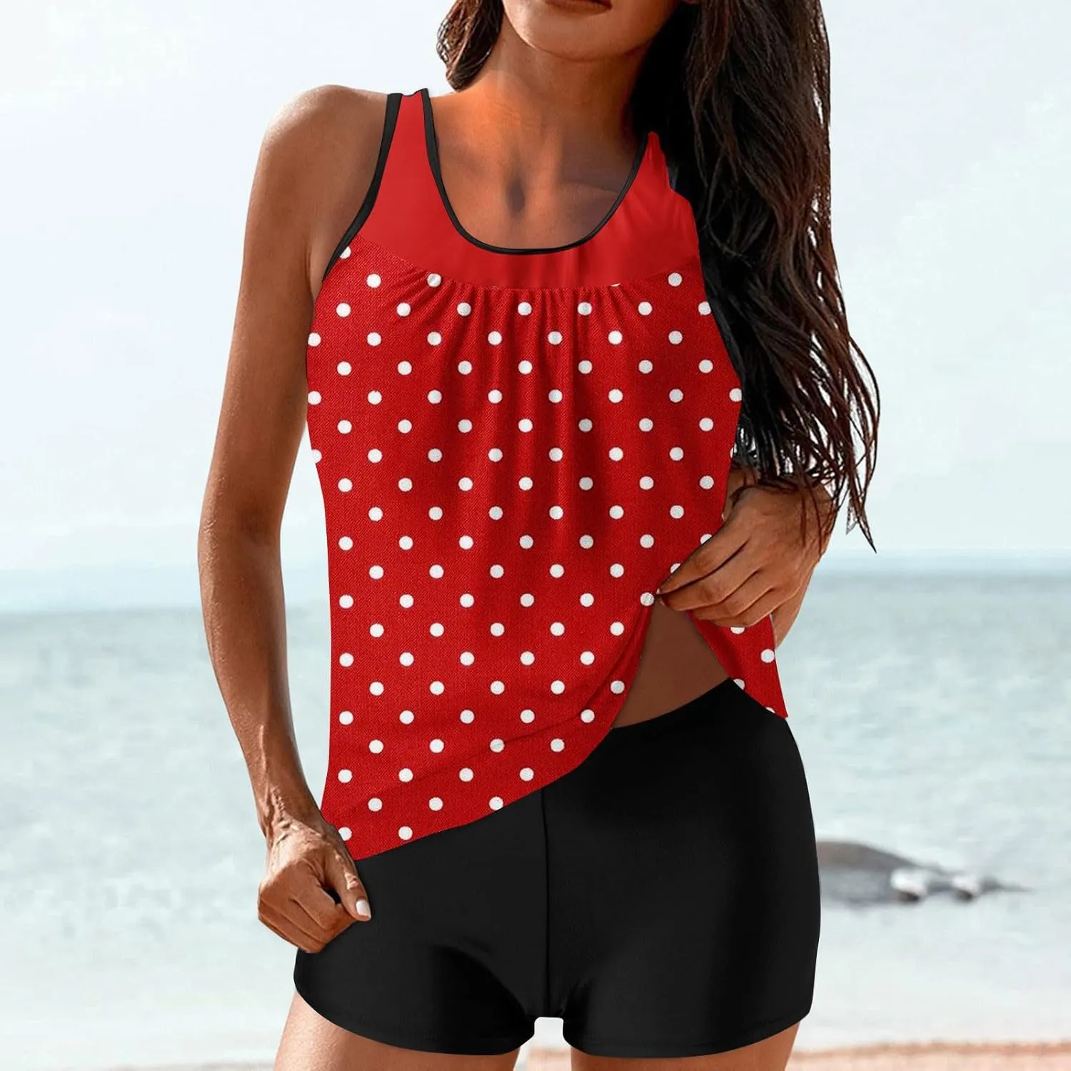 fartey Womens Bathing Suits Two Piece Tank Tops Boyshorts Swimsuits High Waist Tummy Control Floral Print Tankini Swimwear