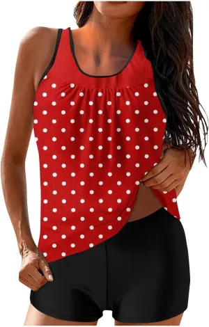 fartey Womens Bathing Suits Two Piece Tank Tops Boyshorts Swimsuits High Waist Tummy Control Floral Print Tankini Swimwear