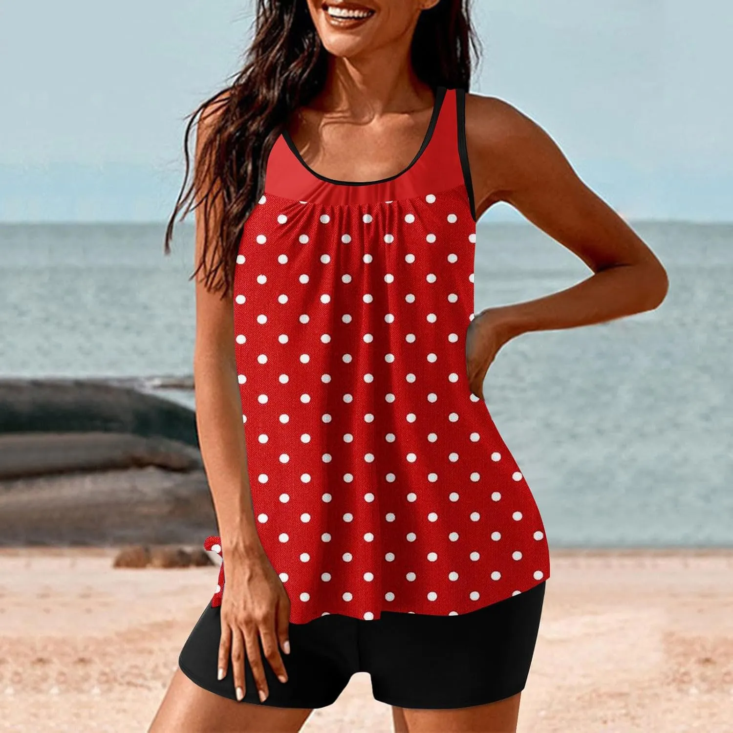 fartey Womens Bathing Suits Two Piece Tank Tops Boyshorts Swimsuits High Waist Tummy Control Floral Print Tankini Swimwear