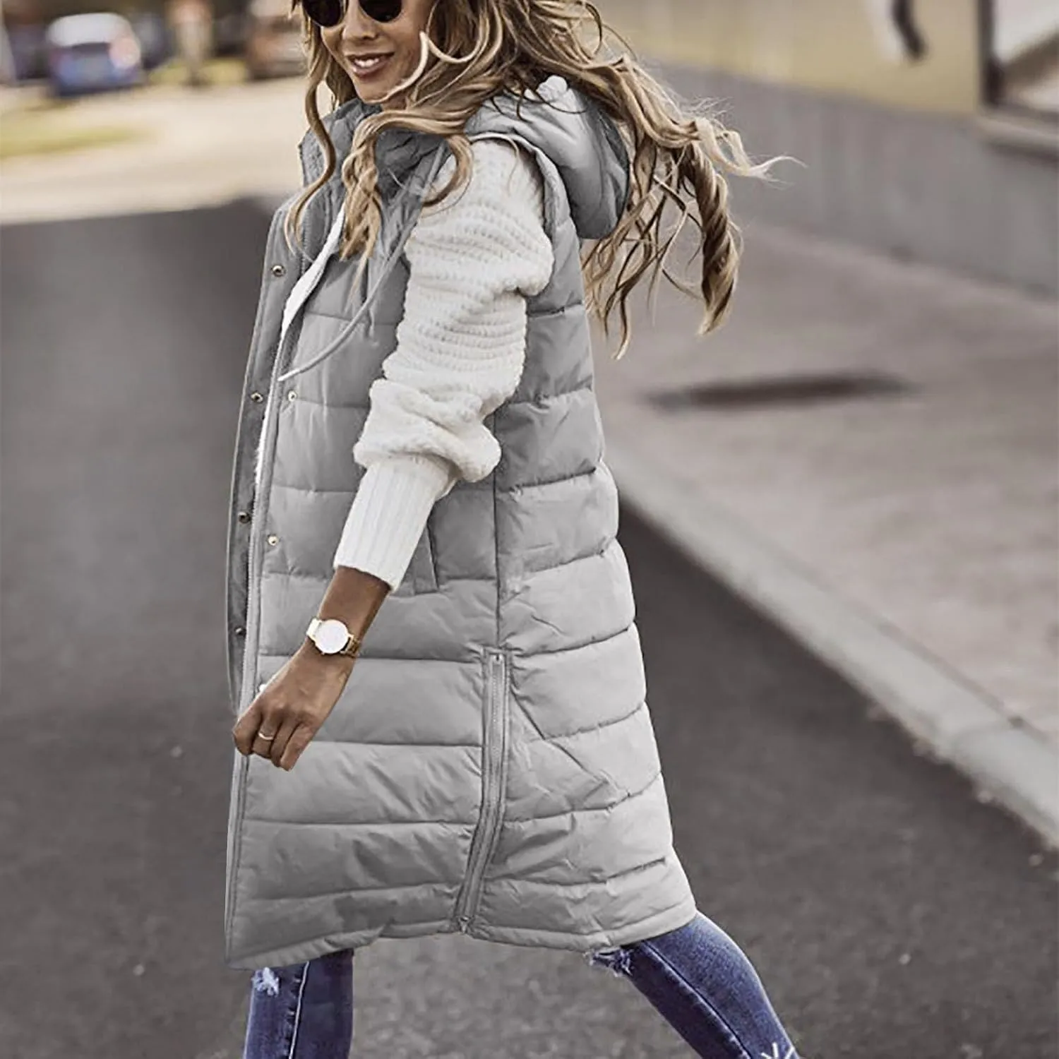Fashion Sleeveless Puffer Jacket Winter Vest Coats for Women Plain Quilted Down Jackets Plus Size Outerwear