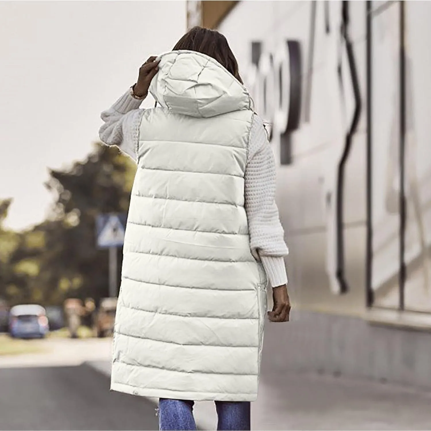 Fashion Sleeveless Puffer Jackets Solid Fall Winter Coats for Women Loose Outerwear Coat Tops Long Hooded Down Jacket