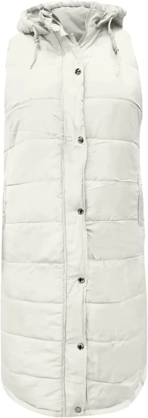 Fashion Sleeveless Puffer Jackets Solid Fall Winter Coats for Women Loose Outerwear Coat Tops Long Hooded Down Jacket