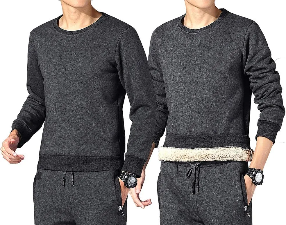 FASKUNOIE Men's Fleece Sweatshirts Warm Sherpa Lined Heavy Thicken Underwear Winter Crewneck Pullover Tops Shirts