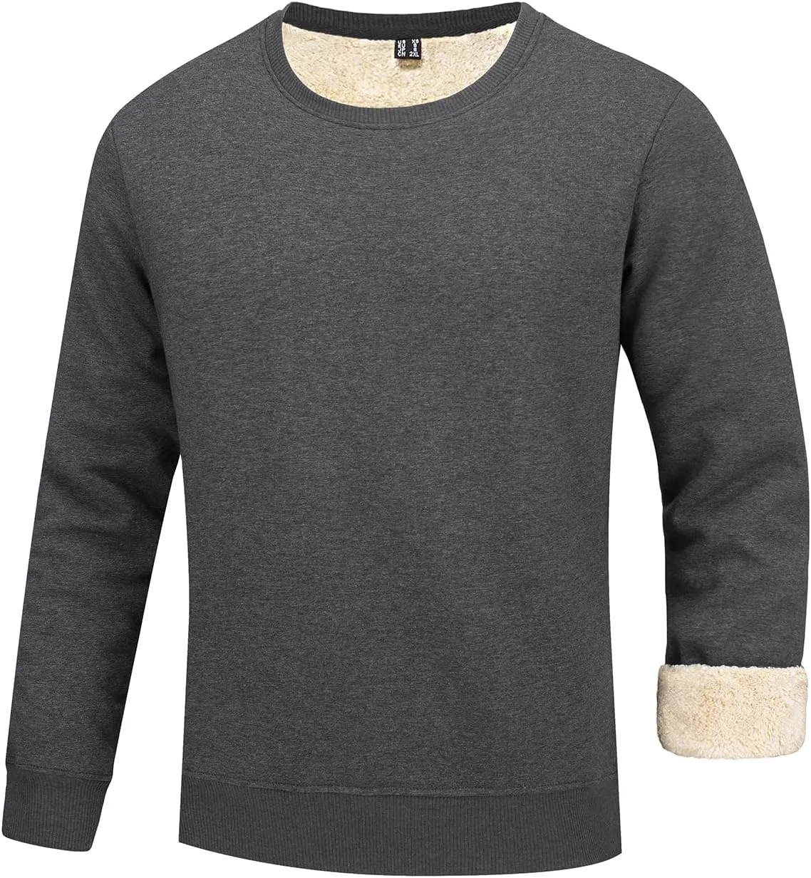 FASKUNOIE Men's Fleece Sweatshirts Warm Sherpa Lined Heavy Thicken Underwear Winter Crewneck Pullover Tops Shirts