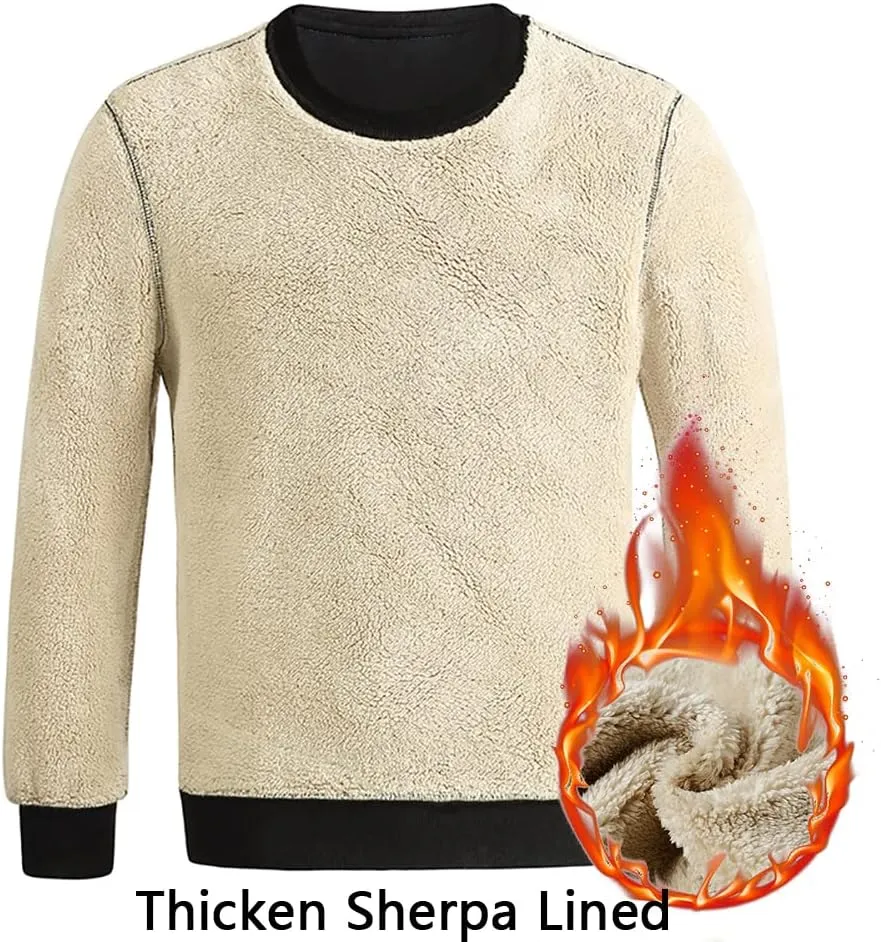 FASKUNOIE Men's Fleece Sweatshirts Warm Sherpa Lined Heavy Thicken Underwear Winter Crewneck Pullover Tops Shirts