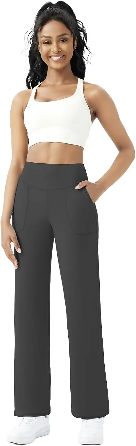 FireSwan Wide Leg Yoga Pants Women Stretch Dress Lounge Pants with Pockets High Waisted Loose Casual Trousers