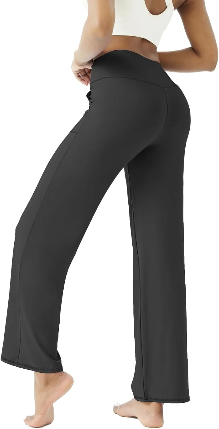 FireSwan Wide Leg Yoga Pants Women Stretch Dress Lounge Pants with Pockets High Waisted Loose Casual Trousers